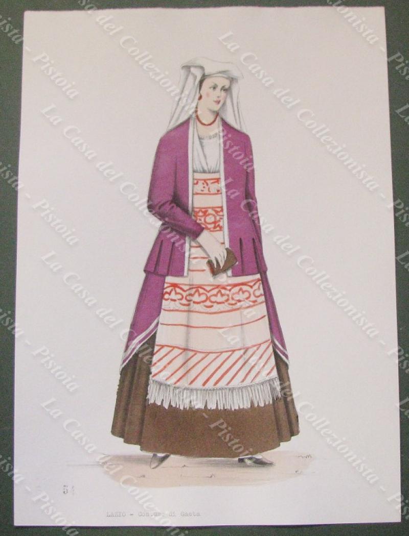 LAZIO. COSTUME DI GAETA (Latina). Litografia originale. Gorlich, 1956.