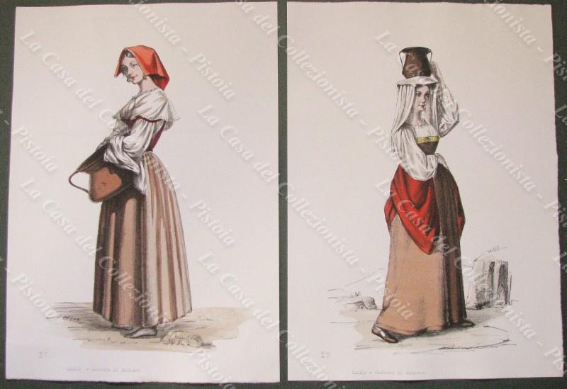 LAZIO. COSTUMI DI SUBBIACO (Roma). 2 diverse tavole.Litografie originali. Gorlich, 1956