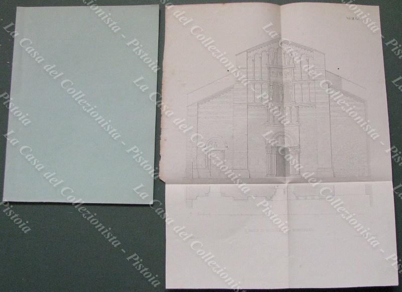 PIEMONTE. Monferrato. Facciata della chiesa di S. Maria di Vezzolano. Stralcio del 1864. Tratto da IL GIORNALE DELL’INGEGNERE ARCHITETTO