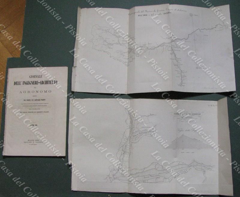 EMILIA. Fiume Enza. “Canale e serbatoio Grisanti”. Stralcio del 1864. Tratto da IL GIORNALE DELL’INGEGNERE ARCHITETTO