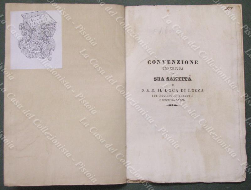 Storia Pontificio-Ducato di Lucca. "CONVENZIONE CONCHIUSA...DE' REI". Roma, Tip. Camerale, 1845