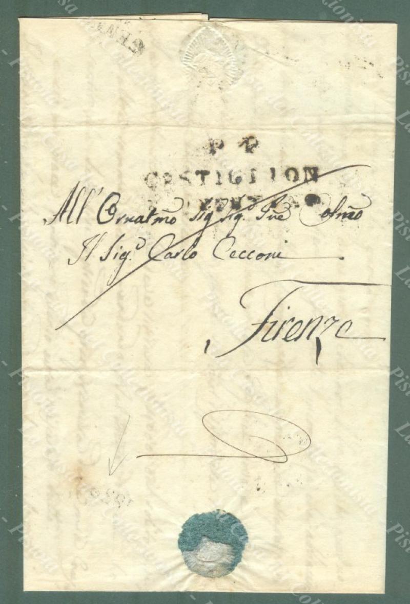 P.P. CASTIGLION FIORENTINO. Bollo nero su 3 righe. Lettera del 1832 per Firenze