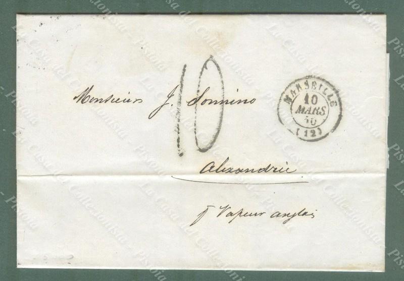 1850 da MARSIGLIA a ALESSANDRIA D'EGITTO. Manoscritto "P. Vapeur anglais"