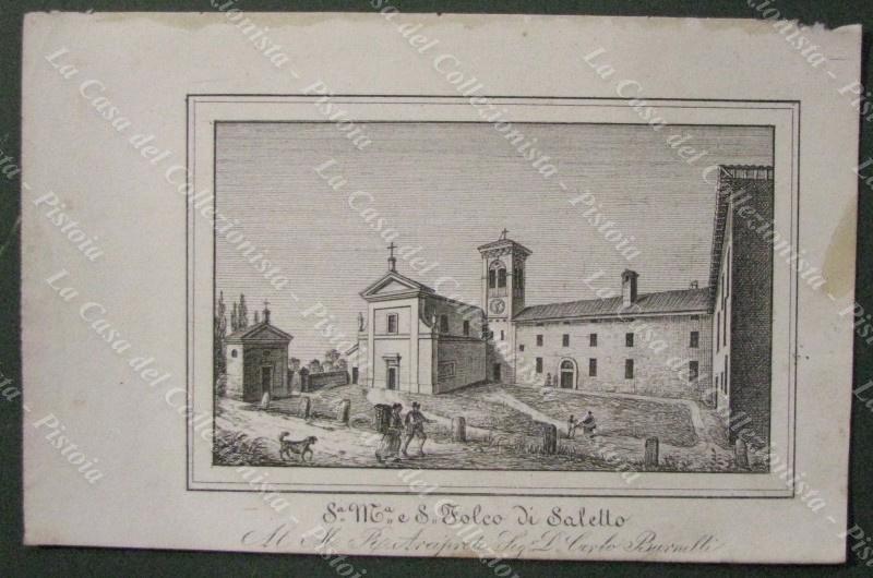 SALETTO, Bentivoglio, Bologna. Chiesa di S.Maria e S.Folco di Saletto. Lito dis. da E.Corty. Anno 1837