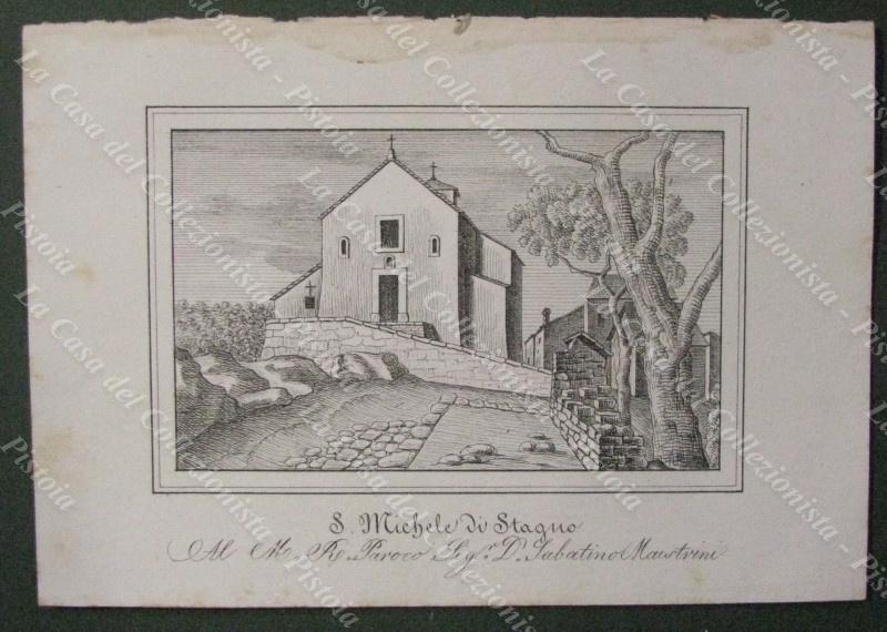 STAGNO, Camugnano, Bologna. Chiesa di S.Michele. Lito dis. da E.Corty. Anno 1837
