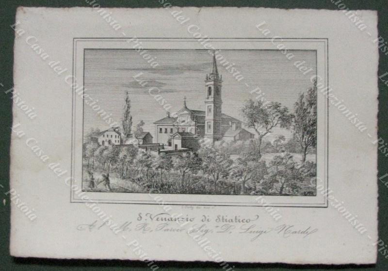 STIATICO, Galliera, Bologna. Chiesa di S.Venanzio. Lito dis. da E.Corty. Anno 1837