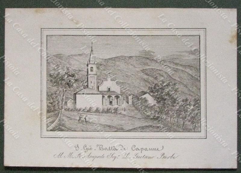 S.GIOVANNI BATTISTA DI CAPANNE, Granaglione, Bologna. Chiesa parrocchiale. Lito dis. da E.Corty. Anno 1837