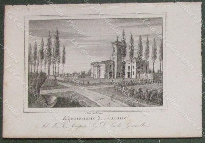 S.GEMINIANO DI MARANO, Castenaso, Bologna. Chiesa parrocchiale. Lito dis. da E.Corty. Anno 1837
