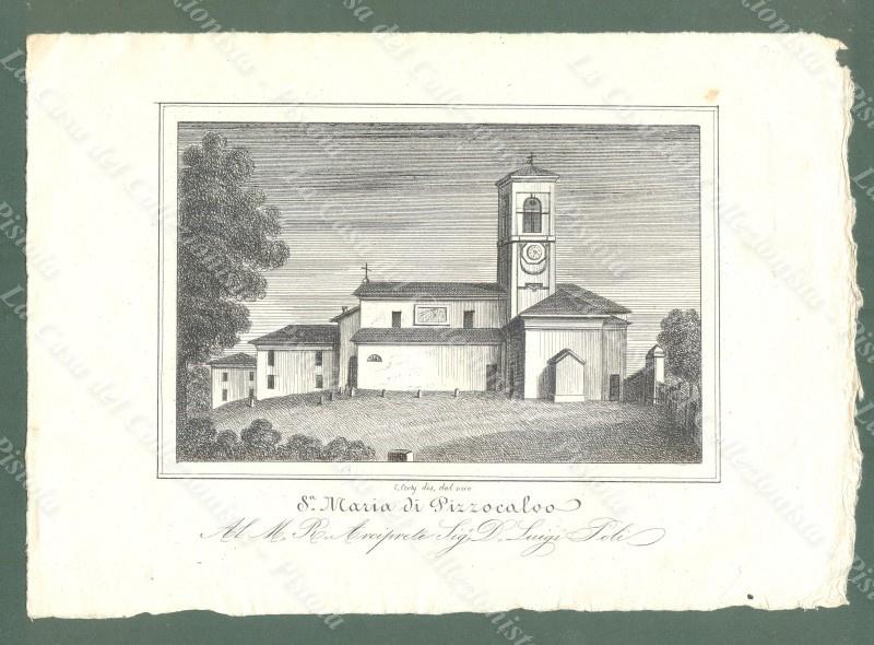 PIZZOCALVO, Bologna. Chiesa di Santa Maria. Lito dis. da E.Corty. Anno 1837
