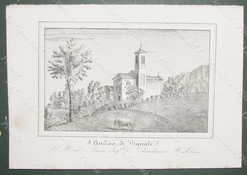 VIGNALE, Monterenzio, Bologna. Chiesa di S.Andrea. Lito dis. da E.Corty. Anno 1837