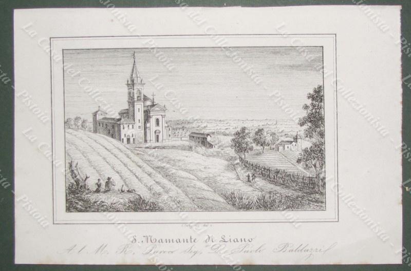 LIANO, Castel S.Pietro, Bologna. Chiesa di S.Mamante. Lito dis. da E.Corty. Anno 1837