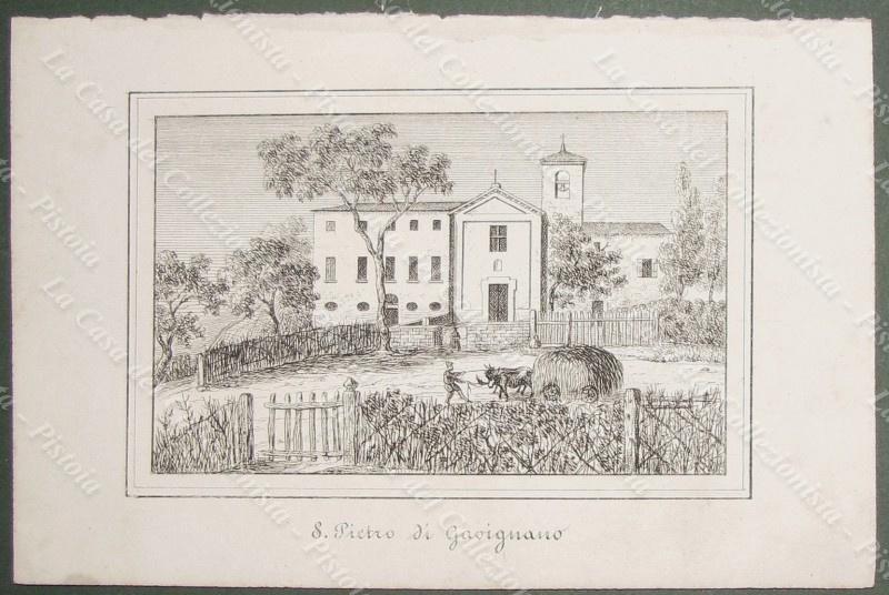 GAVIGNANO, Monte S.Pietro, Bologna. Chiesa di S.Pietro. Lito dis. da E.Corty. Anno 1837