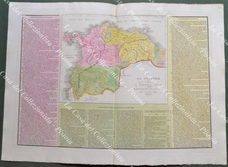 LA COLOMBIA. Le tre Confederazioni di Cundinamarca, Venezuela e Quito. Da Atlante Le Sage, Venezia, circa 1835.