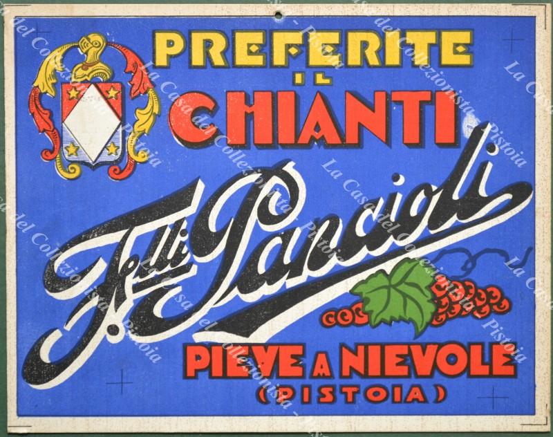 Pubblicità. VINO CHIANTI F.lli PANCIOLI di Pieve a Nievole (Pistoia). Cartoncino pubblicitario da appendere.