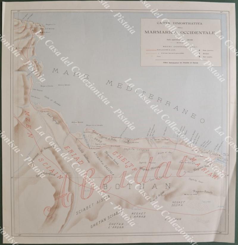 LIBIA. "CARTA DIMOSTRATIVA DELLA MARMARICA OCCIDENTALE". Grande carta a colori, circa 1912