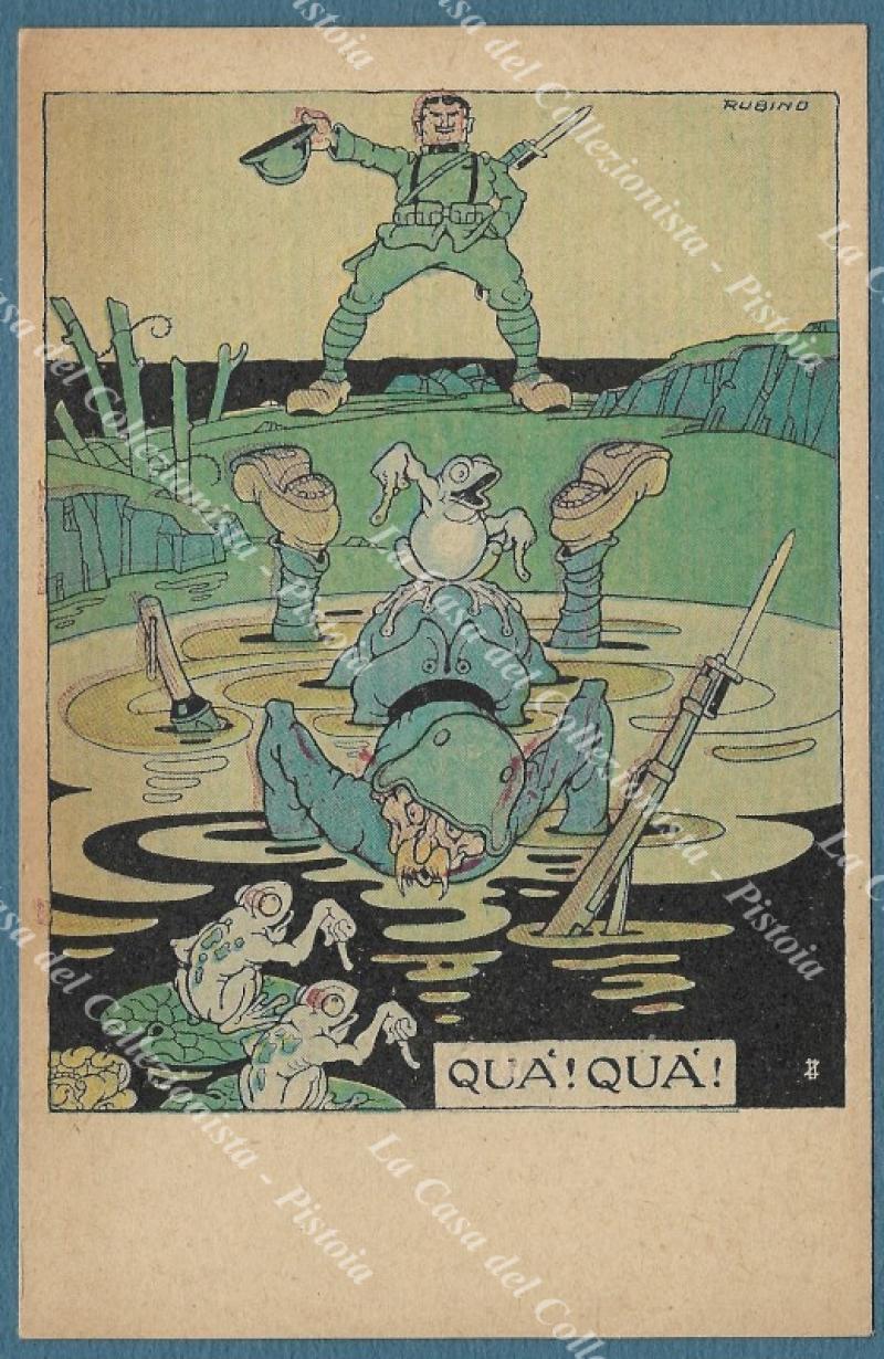 Illustratori. RUBINO. Franchigia del 1918, cartolina non viaggiata. QUA'! QUA'!.