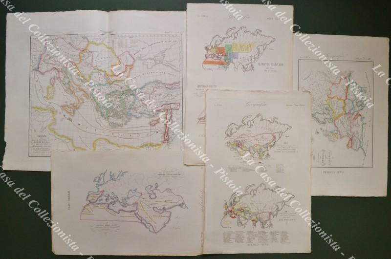 GEOGRAFIA ANTICA. Insieme di 5 carte stampate acquarellate all'epoca. Anno 1838.