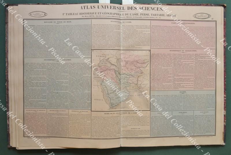 Asia. TABLEAU HISTORIQUE ET GEOGRAPHIQUE DE L'ASIE, PERSE, TARTARIE, ARABIE. Grande carta acquarellata all'epoca, anno 1839.