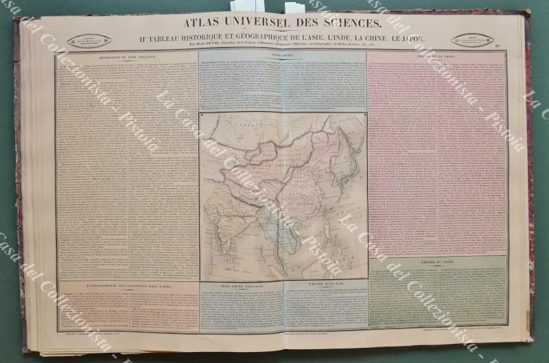 Asia. TABLEAU HISTORIQUE ET GEOGRAPHIQUE DE L'ASIE, L'INDE, LA CHINE, LE JAPON. Grande carta acquarellata all'epoca, anno 1839.