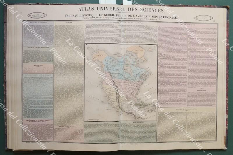 America settentrionale. TABLEAU HISTORIQUE ET GEOGRAPHIQUE DE L'AMERIQUE SETTENTRIONALE. Grande carta acquarellata all'epoca, anno 1839.