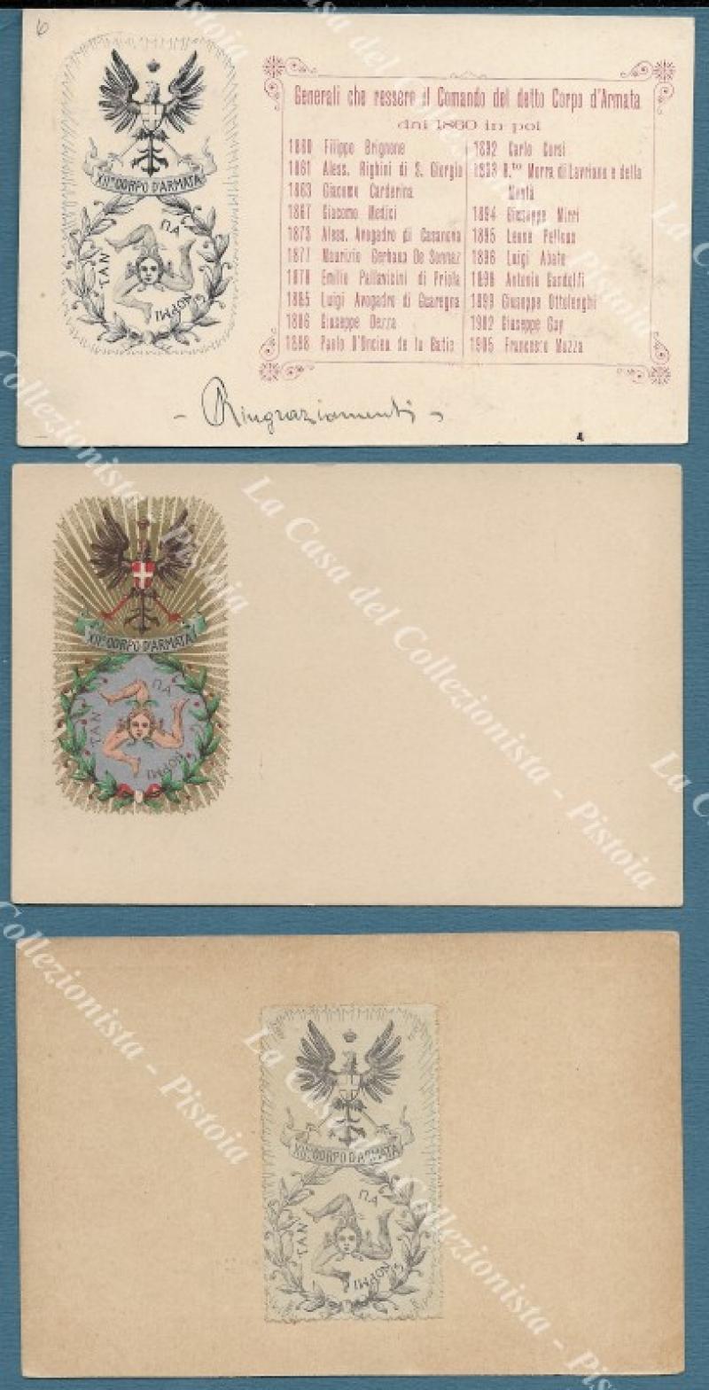 XII CORPO D'ARMATA. 3 cartoline inizio '900 (una viaggiata).