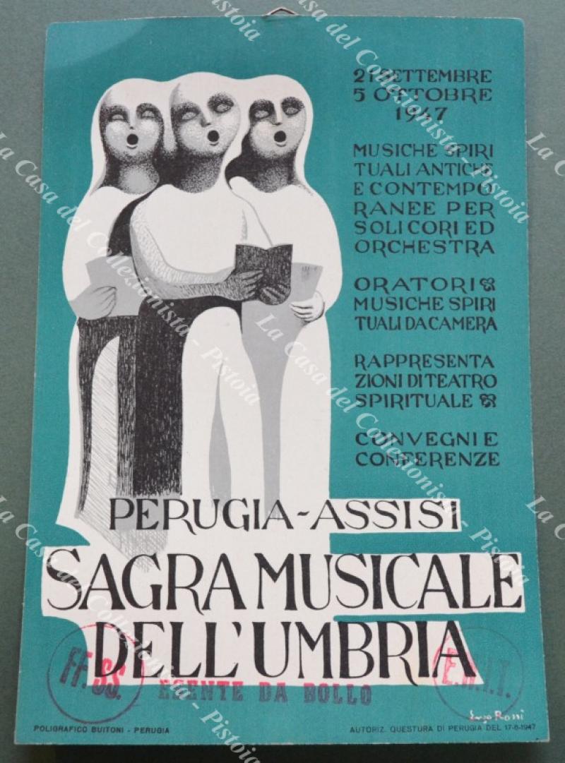 PERUGIA - ASSISI. 1947. SAGRA MUSICALE DELL'UMBRIA. Cartone pubblicitario da appendere