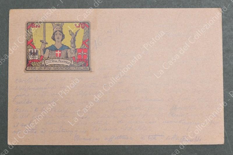 PRIMA GUERRA. 213° Regg. Fanteria. Franchigia militare. Cartolina viaggiata