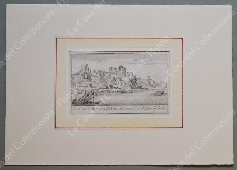 MILAZZO. Veduta generale. Acquaforte. Salmon, ediz. di Venezia, circa 1750.