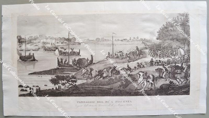 NAPOLEONE. Emilia."PASSAGGIO DEL PO' A PIACENZA". Acquaforte tratta dall'opera di De Norvins, circa 1840