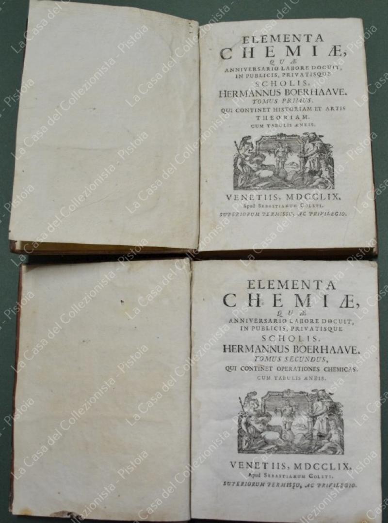 (Chimica Fig. '700). BOERHAAVE HERMAN. ELEMENTA CHEMIAE, QUAE ANNIVERSARIO...SCHOLIS. Venezia, 1759