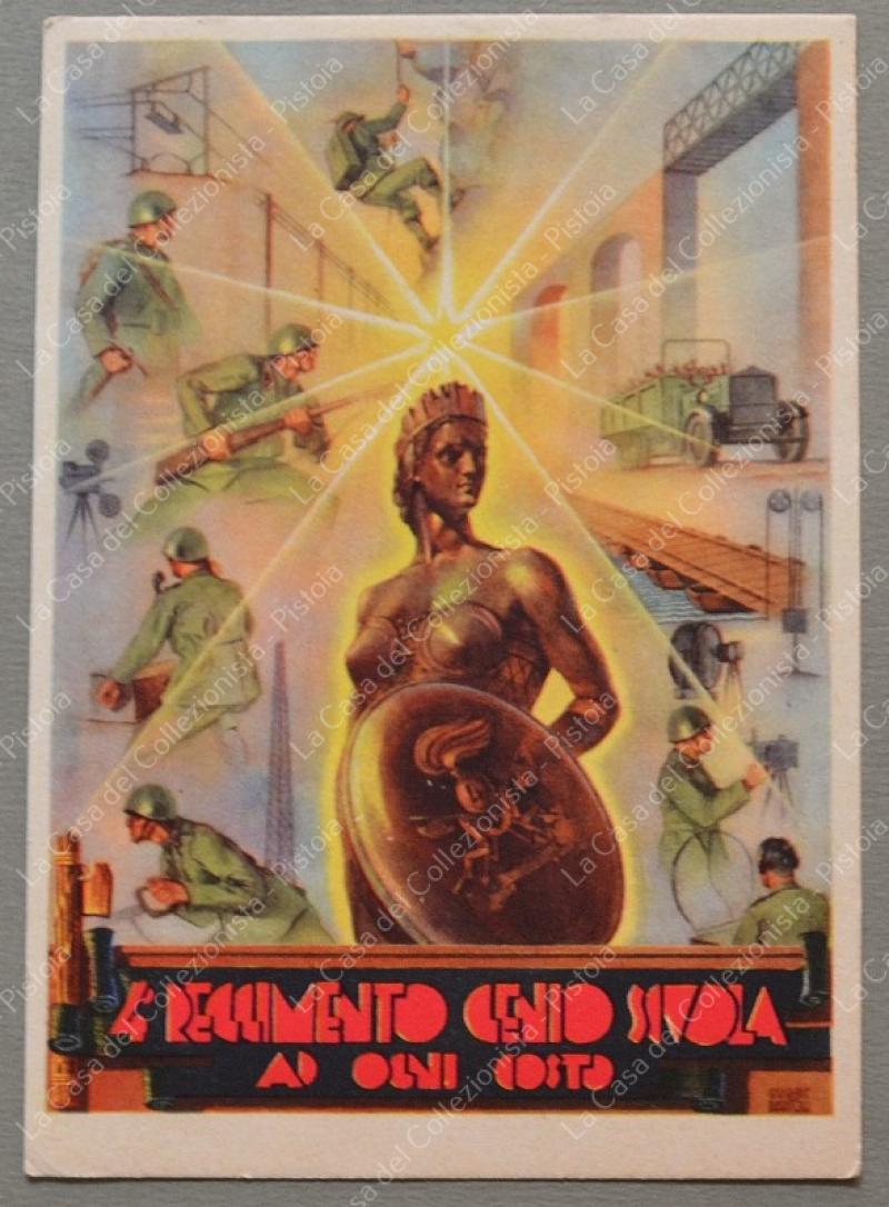 4° REGGIMENTO GENIO SCUOLA. Cartolina d'epoca, ediz. Duval, anni 1930
