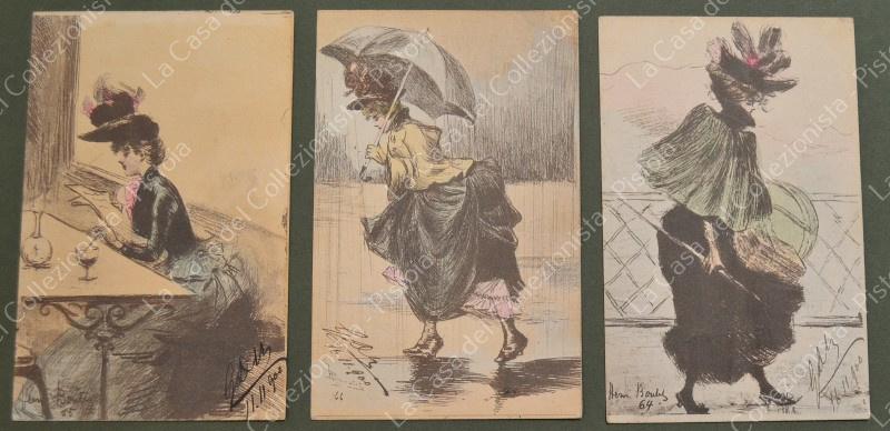 HENRI BOUTES. Serie di tre cartoline d'epoca..., viaggiate