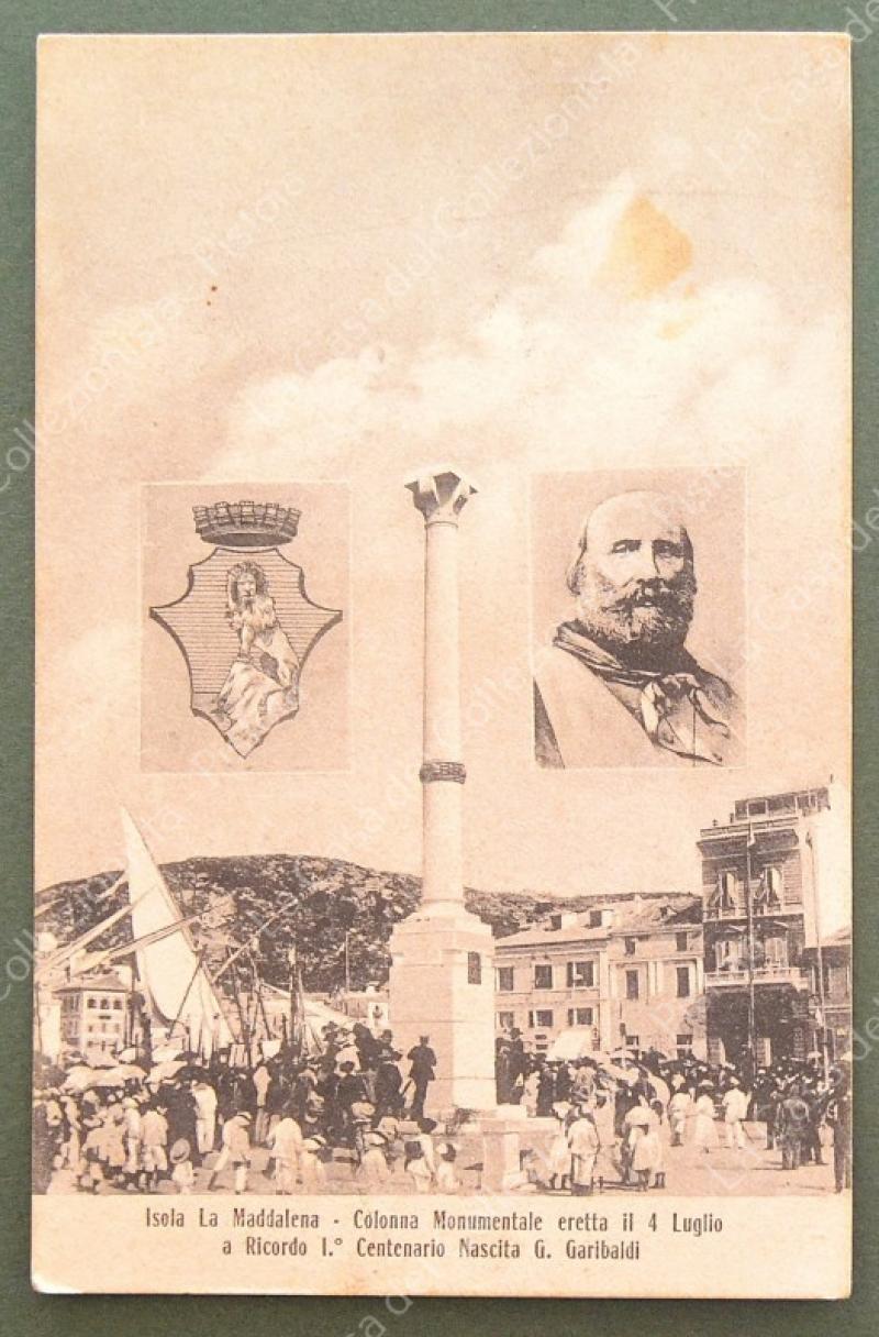 ISOLA LA MADDALENA. Centenario nascita di Garibaldi. Cartolina d'epoca viaggiata
