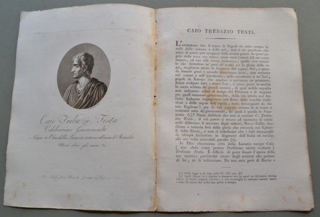 REGNO DI NAPOLI. Campania, CAIO TREBAZIO TESTA, nato in Elea (Salerno) intorno all'anno 655, morì oltre gli anni 80. Celebre giureconsulto.