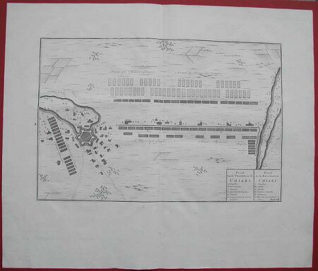 LOMBARDIA - CHIARI, Plan Van de Veldtslag by Chiari. Grande incisione all'acquaforte