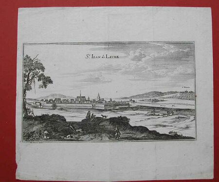 FRANCIA. St.Iean de Laune. Veduta generale della città. Tratta dall'opera di Matthaus Merian, circa anno 1630