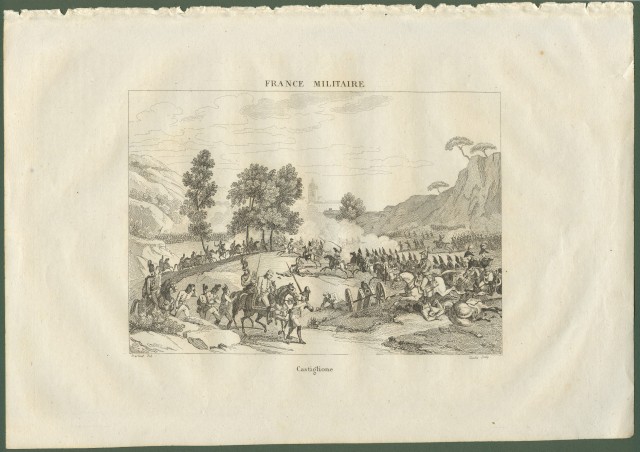 CASTIGLIONE. Scena di battaglia col paese sullo sfondo.