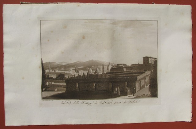 FIRENZE. Veduta della Fortezza di Belvedere presa di Boboli. Acquatinta. Disegnata ed incisa da A. Terreni