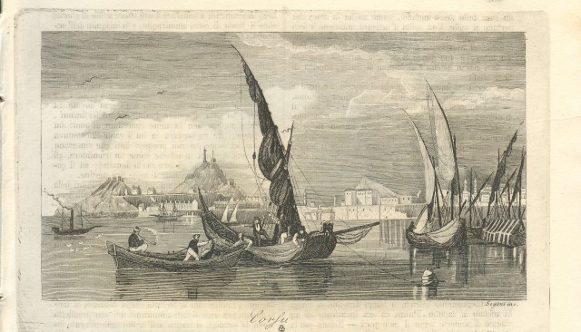 CORFU'. Deliziosa veduta generale del porto, barconi in primo piano.