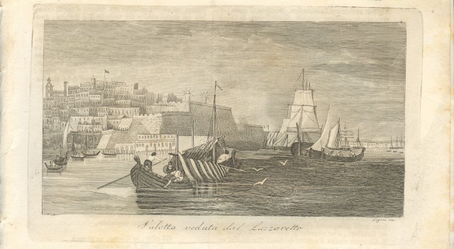 MALTA. Valetta veduta dal Lazzaretto. Da L'Omnibus Pittoresco, anno 1841
