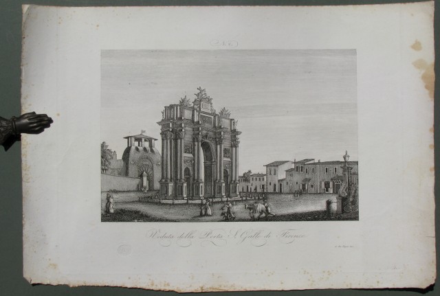 TOSCANA - FIRENZE. Veduta della Porta S. Gallo di Firenze. Acquaforte, Zuccagni Orlandini, circa 1845