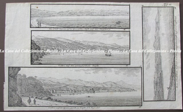 LIGURIA. Tavola di mm 340x210 di produzione tedesca e databile alla prima metà 1800. Contiene, incise su rame 4 vedute