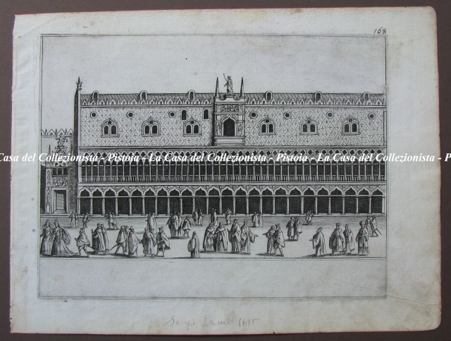 VENETO - VENEZIA. Veduta del tribunale (Palazzo Ducale). Acquaforte tratta dall'opera di Jacopo Lauro, Roma circa 1640