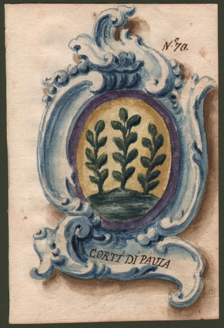 CORTI DI PAVIA. Splendido acquarello settecentesco raffigurante lo stemma della famiglia.