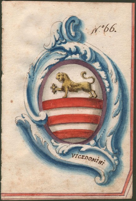 VICEDOMINI di REGGIO. Splendido acquarello settecentesco raffigurante lo stemma della famiglia.