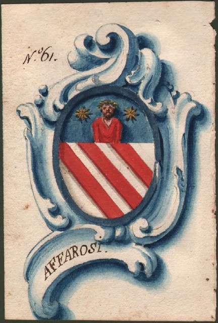 AFFAROSI di REGGIO. Splendido acquarello settecentesco raffigurante lo stemma della famiglia.
