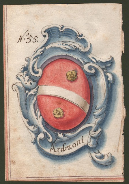 ARDIZONI di REGGIO. Splendido acquarello settecentesco raffigurante lo stemma della famiglia.