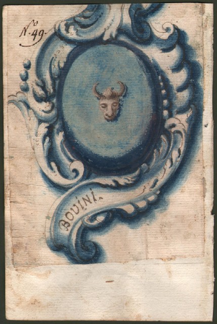 BOVINI di REGGIO. Splendido acquarello settecentesco raffigurante lo stemma della famiglia.