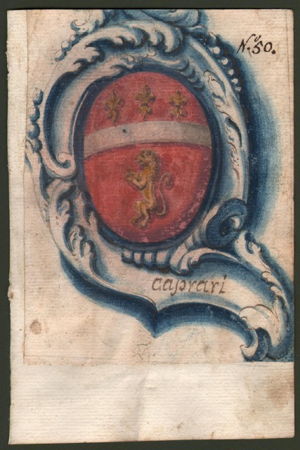 CAPRARI di REGGIO. Splendido acquarello settecentesco raffigurante lo stemma della famiglia.