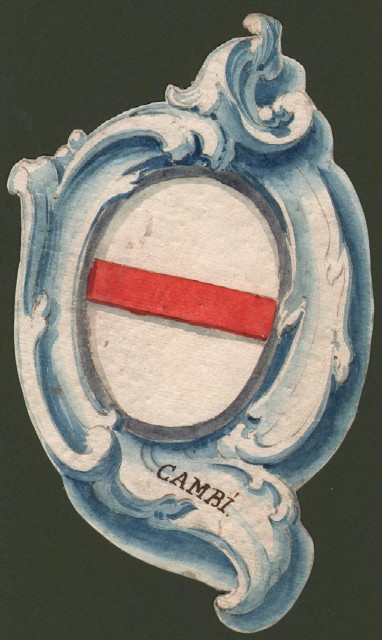 CAMBI di REGGIO. Splendido acquarello settecentesco raffigurante lo stemma della famiglia.